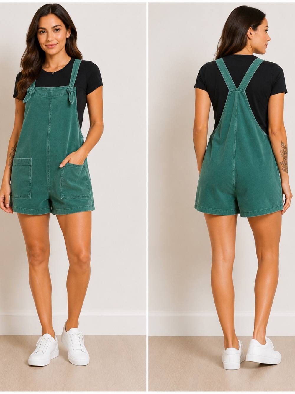 Zenana Outfitters Green Short Denim Overalls
